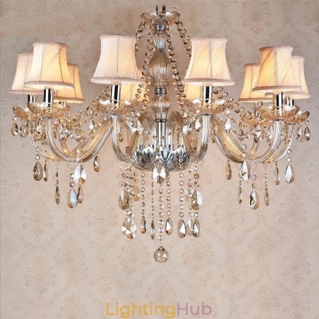 Cognac Colour Candle Large K9 Crystal Chandelier with Shades Cognac Colour Candle Large K9 Crystal Chandelier with Shades