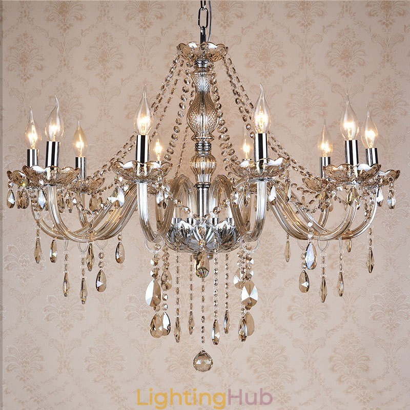 Cognac Colour Candle Large K9 Crystal Chandelier with Shades
