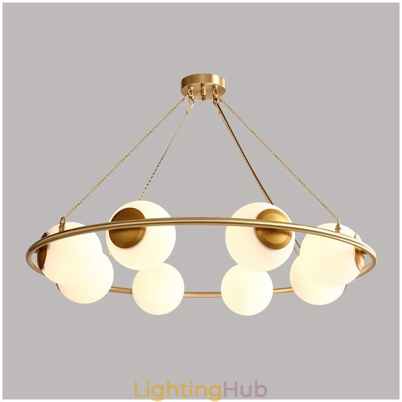 Pure Brass Bean Style Rustic Lodge Round Chandelier with White Shades