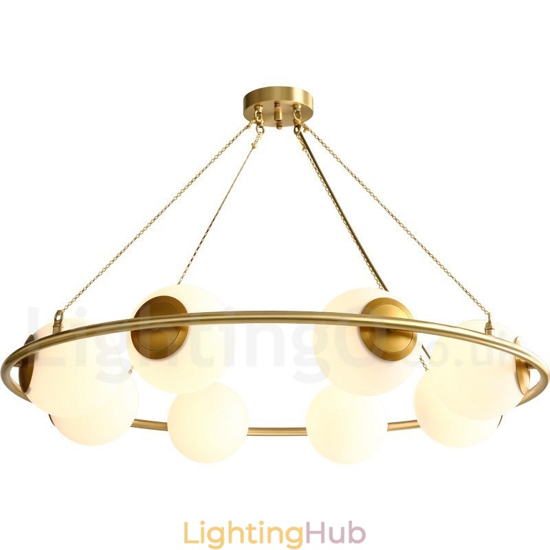 Pure Brass Bean Style Rustic Lodge Round Chandelier with White Shades