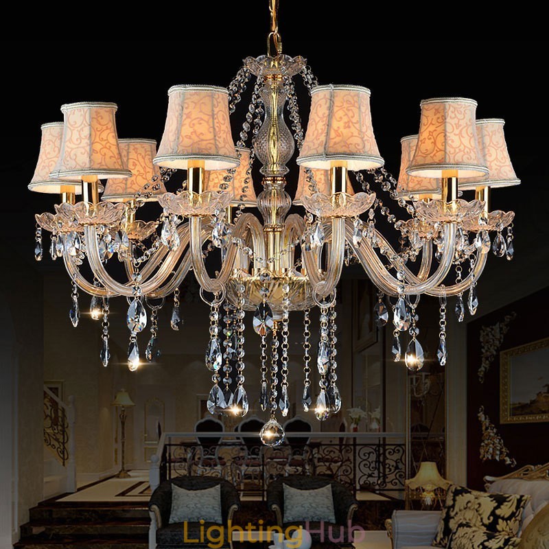 Gold Colour Candle Large K9 Crystal Chandelier with Shades