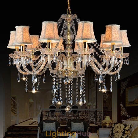 Gold Colour Candle Large K9 Crystal Chandelier with Shades Gold Colour Candle Large K9 Crystal Chandelier with Shades