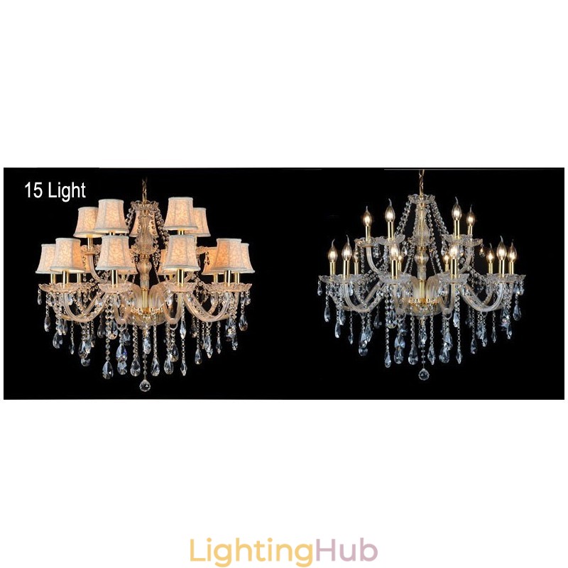Gold Colour Candle Large K9 Crystal Chandelier with Shades