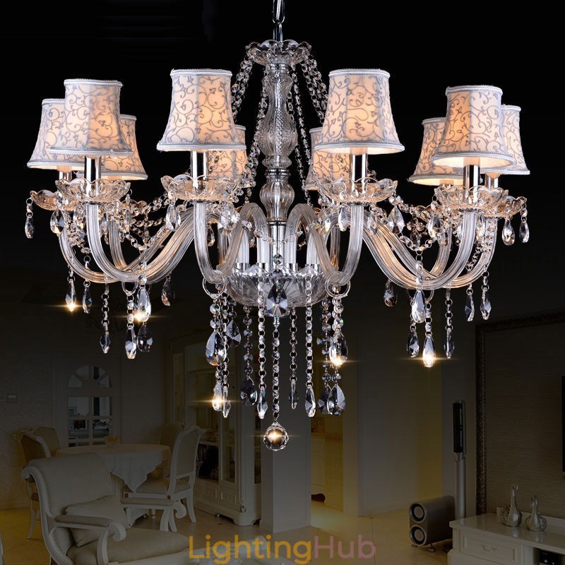 Clear Candle Large K9 Crystal Chandelier with Shades