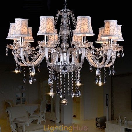 Clear Candle Large K9 Crystal Chandelier with Shades Clear Candle Large K9 Crystal Chandelier with Shades