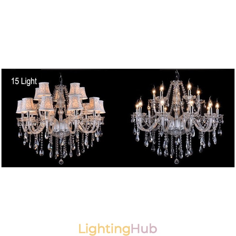 Clear Candle Large K9 Crystal Chandelier with Shades