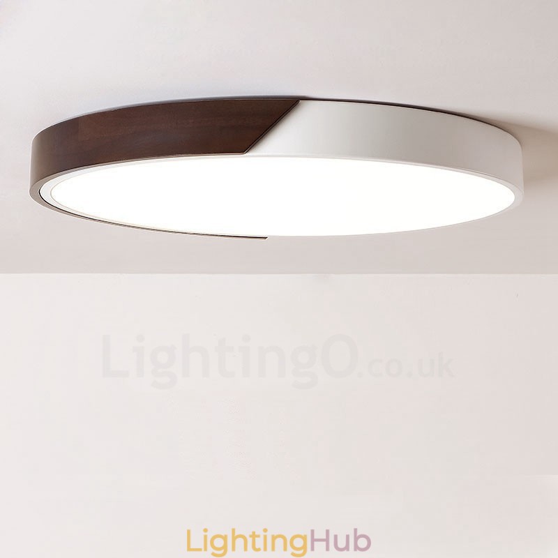 Retro Walnut Colour Wood Ultra Thin Round Dimmable Flush Mount Ceiling Lights with Acrylic Shade Also Can Be Used As Wall Light