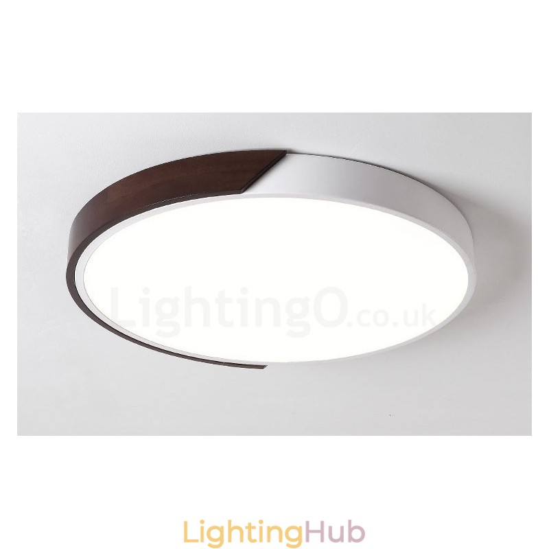 Retro Walnut Colour Wood Ultra Thin Round Dimmable Flush Mount Ceiling Lights with Acrylic Shade Also Can Be Used As Wall Light