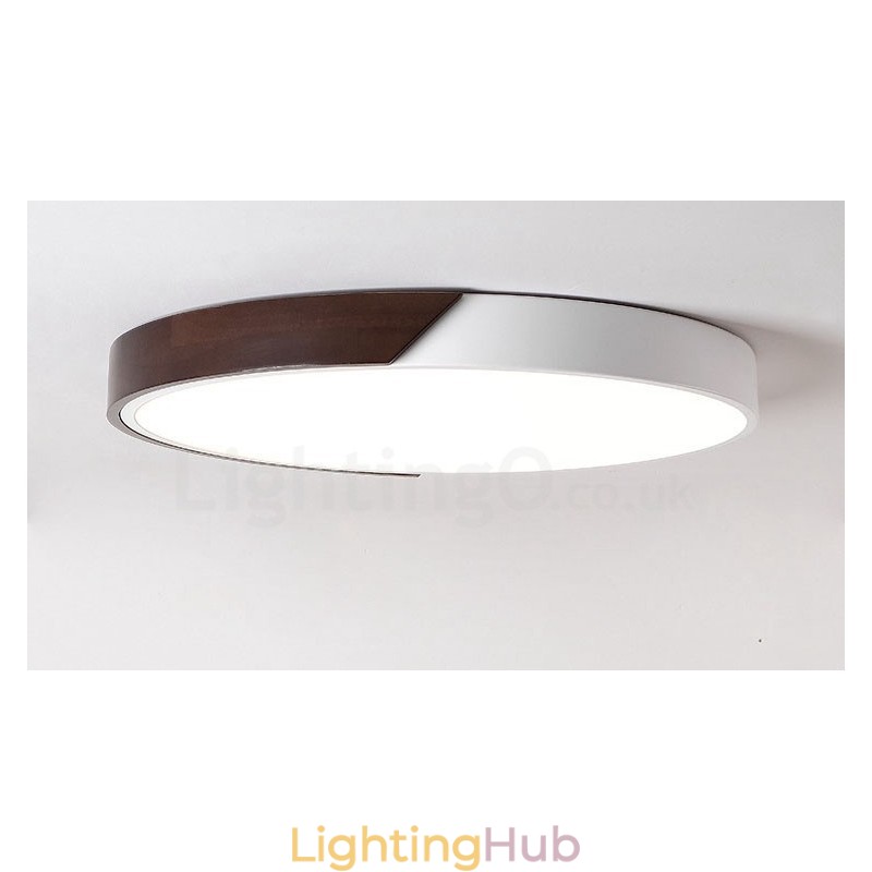 Retro Walnut Colour Wood Ultra Thin Round Dimmable Flush Mount Ceiling Lights with Acrylic Shade Also Can Be Used As Wall Light
