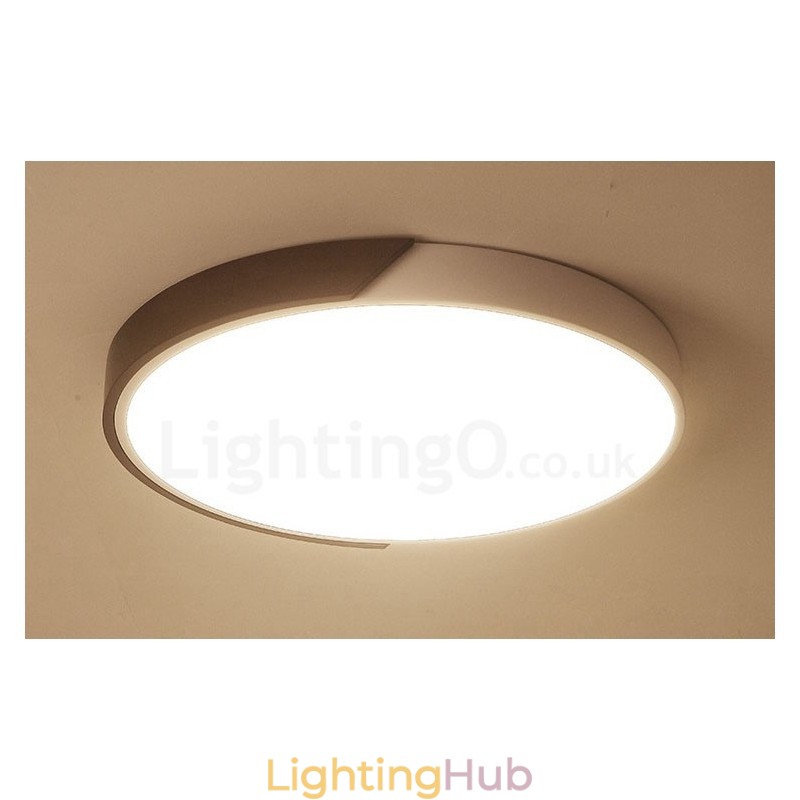 Retro Walnut Colour Wood Ultra Thin Round Dimmable Flush Mount Ceiling Lights with Acrylic Shade Also Can Be Used As Wall Light