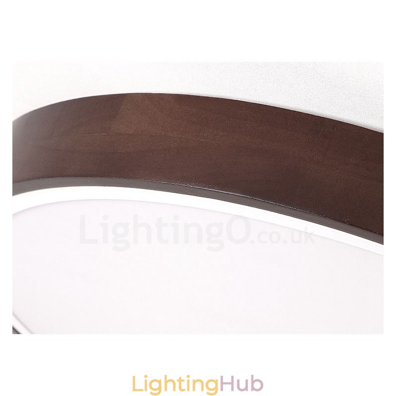 Retro Walnut Colour Wood Ultra Thin Round Dimmable Flush Mount Ceiling Lights with Acrylic Shade Also Can Be Used As Wall Light