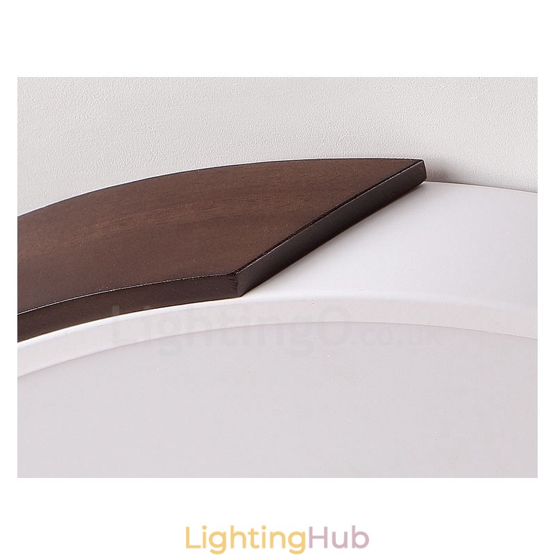 Retro Walnut Colour Wood Ultra Thin Round Dimmable Flush Mount Ceiling Lights with Acrylic Shade Also Can Be Used As Wall Light