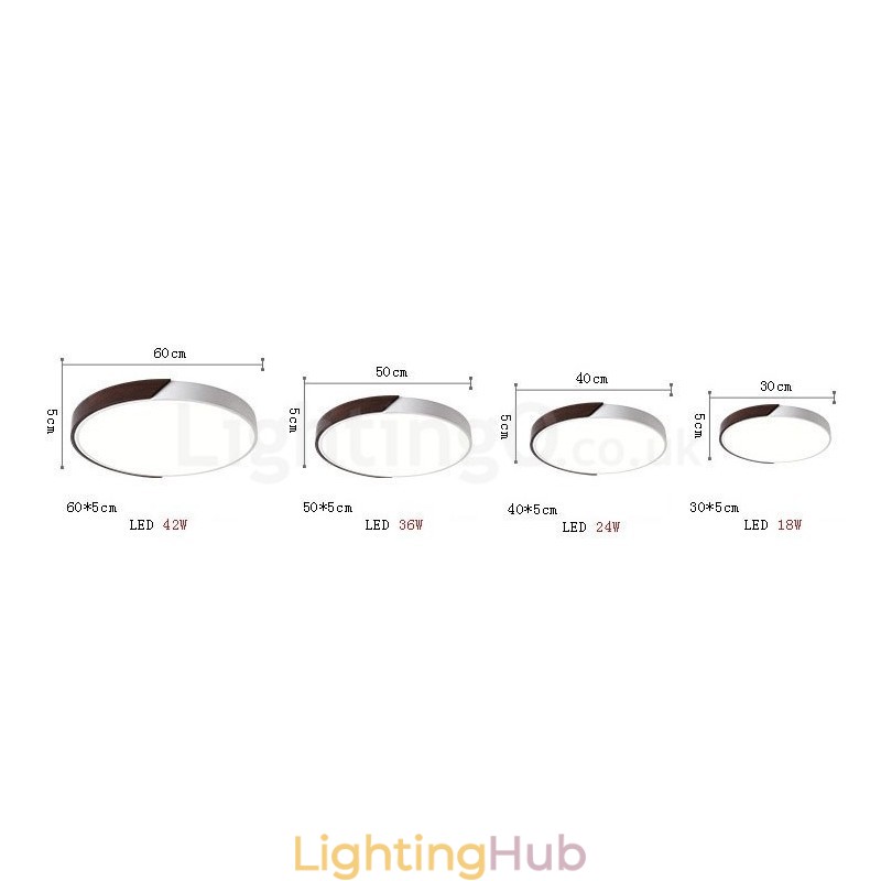 Retro Walnut Colour Wood Ultra Thin Round Dimmable Flush Mount Ceiling Lights with Acrylic Shade Also Can Be Used As Wall Light
