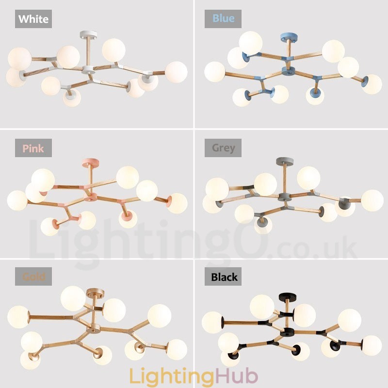 Wooden Nordic Modern Magic Bean Wood Molecular Chandelier with Glass Shades