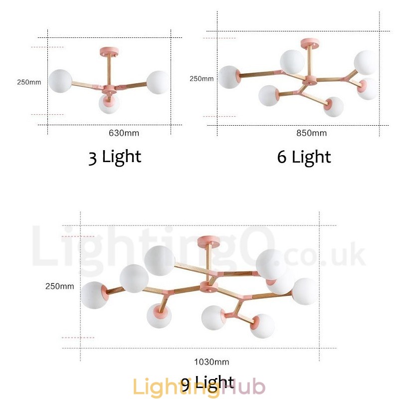 Wooden Nordic Modern Magic Bean Wood Molecular Chandelier with Glass Shades