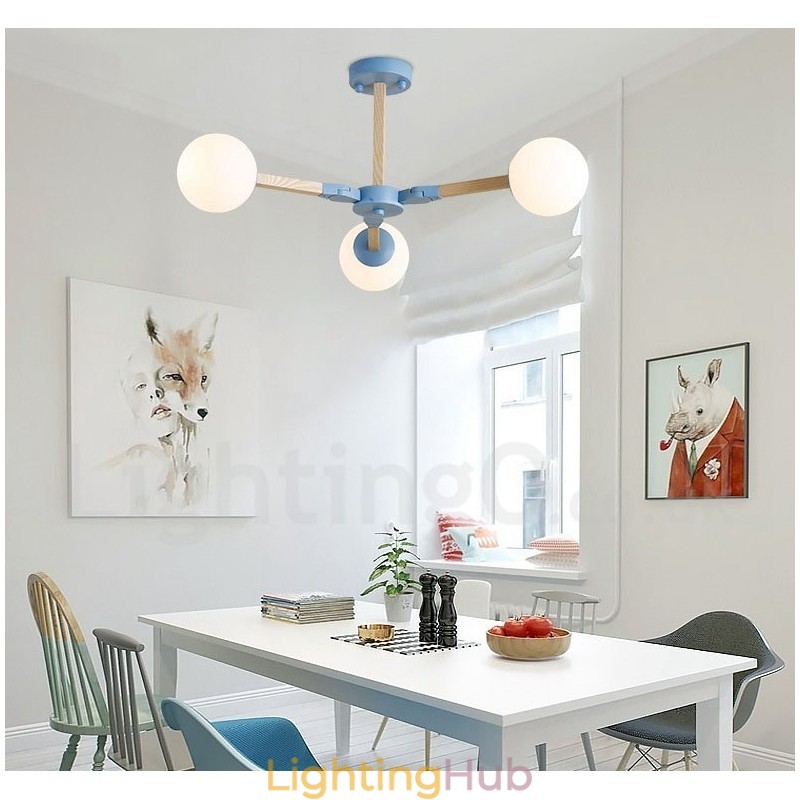 Wooden Nordic Modern Magic Bean Wood Molecular Chandelier with Glass Shades