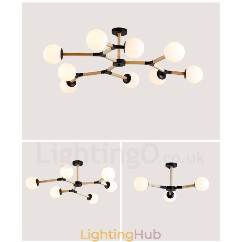 Wooden Nordic Modern Magic Bean Wood Molecular Chandelier with Glass Shades