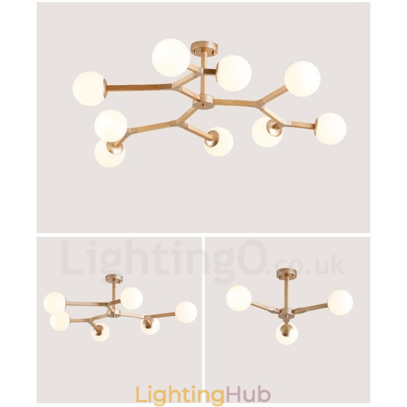 Wooden Nordic Modern Magic Bean Wood Molecular Chandelier with Glass Shades