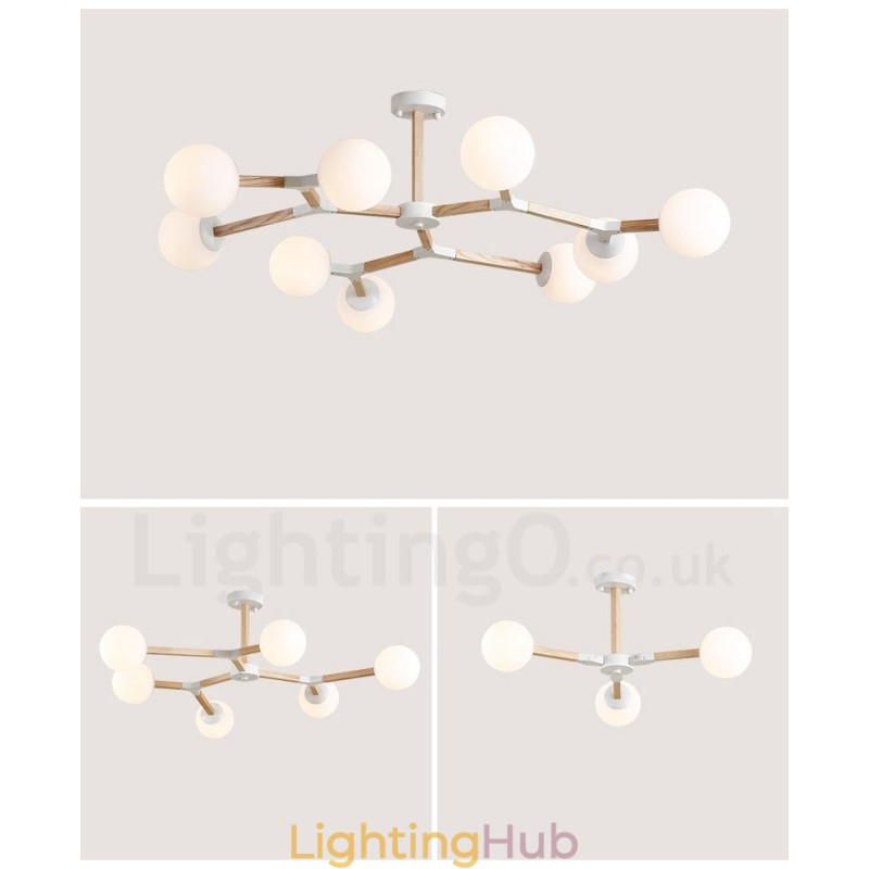 Wooden Nordic Modern Magic Bean Wood Molecular Chandelier with Glass Shades
