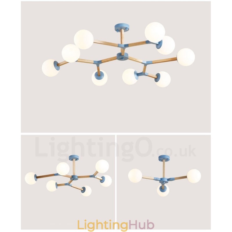 Wooden Nordic Modern Magic Bean Wood Molecular Chandelier with Glass Shades