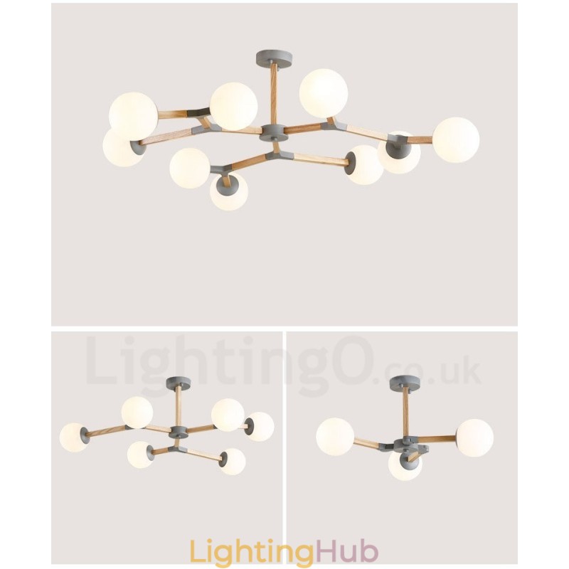 Wooden Nordic Modern Magic Bean Wood Molecular Chandelier with Glass Shades