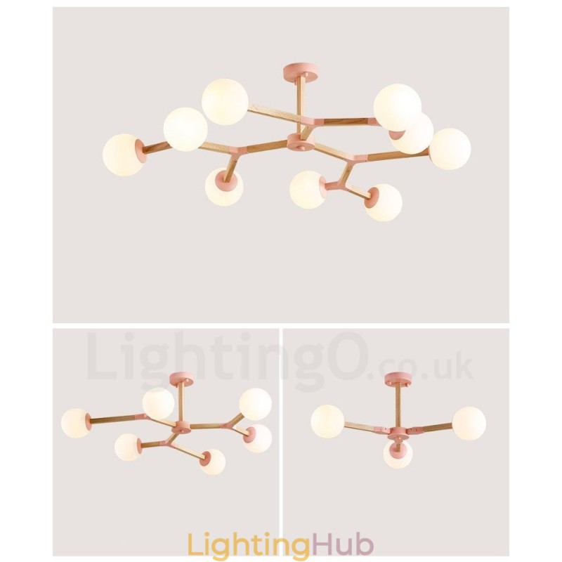 Wooden Nordic Modern Magic Bean Wood Molecular Chandelier with Glass Shades