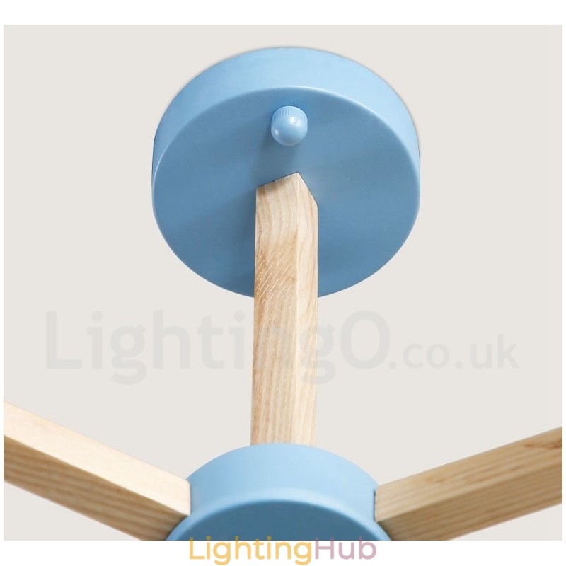 Wooden Nordic Modern Magic Bean Wood Molecular Chandelier with Glass Shades