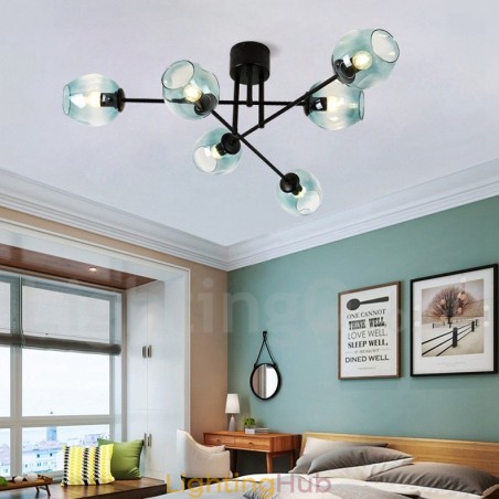 6 Light Rustic Lodge Stainless Steel Chandelier with Clear or Blue Glass Shades 6 Light Rustic Lodge Stainless Steel Chandelier with Clear or Blue Glass Shades
