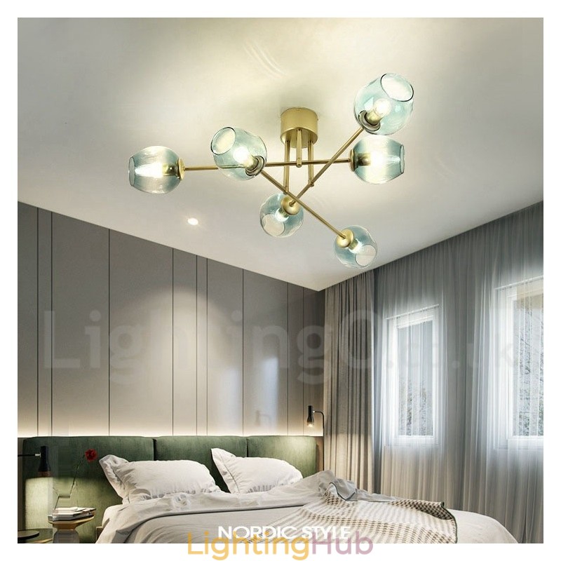 6 Light Rustic Lodge Stainless Steel Chandelier with Clear or Blue Glass Shades
