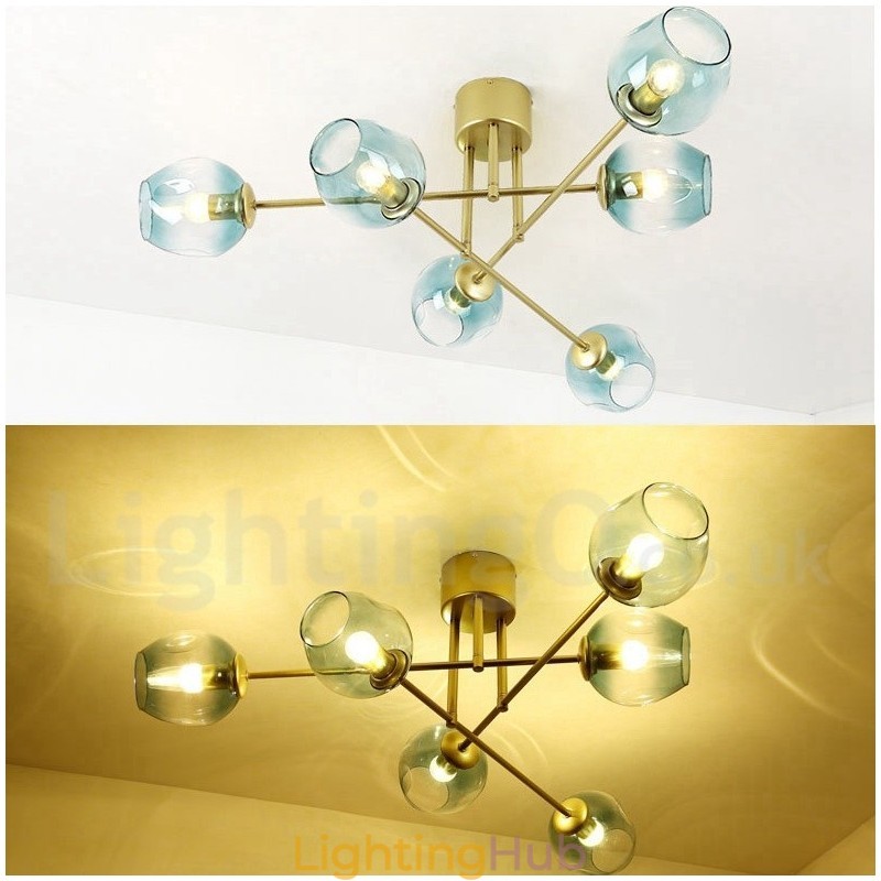 6 Light Rustic Lodge Stainless Steel Chandelier with Clear or Blue Glass Shades