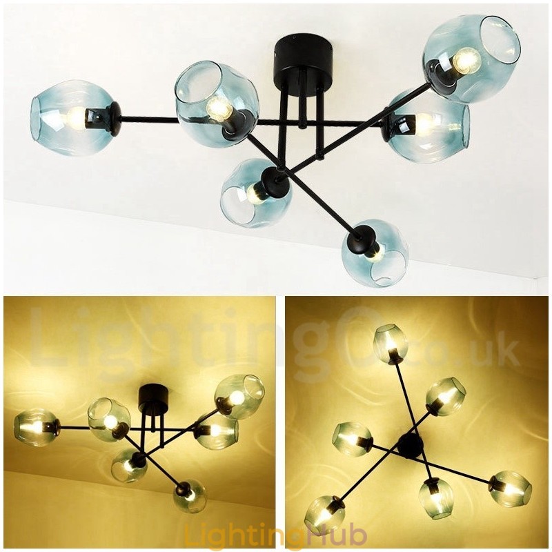 6 Light Rustic Lodge Stainless Steel Chandelier with Clear or Blue Glass Shades