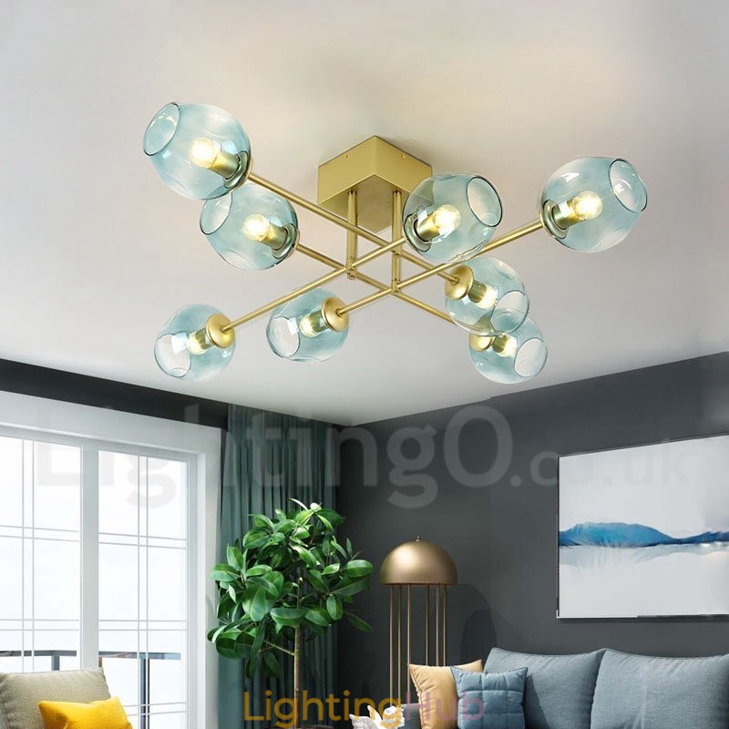 8 Light Rustic Lodge Stainless Steel Chandelier with Clear or Blue Glass Shades
