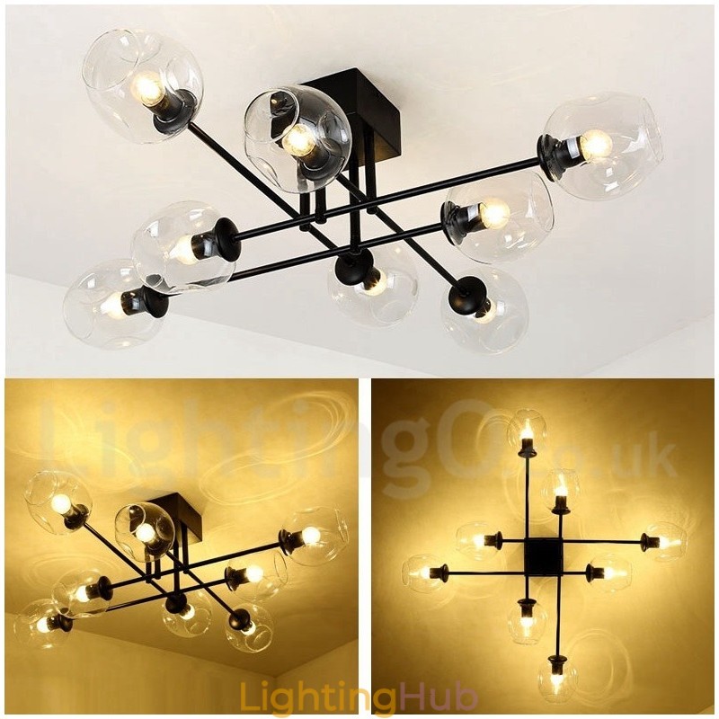 8 Light Rustic Lodge Stainless Steel Chandelier with Clear or Blue Glass Shades