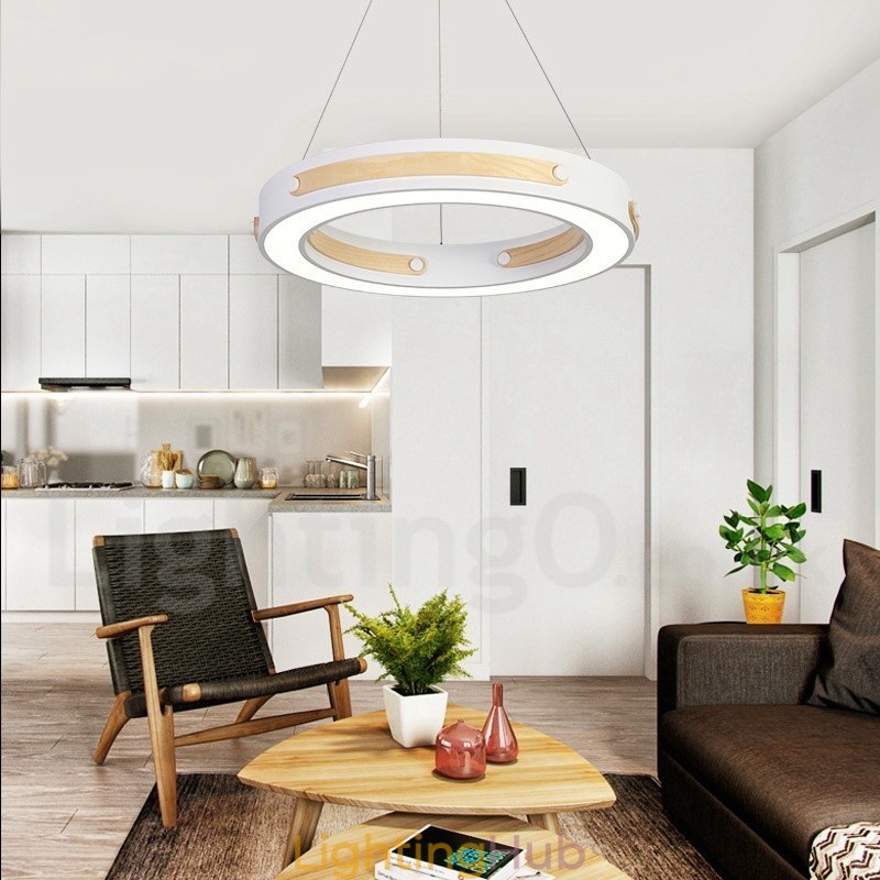 Multi Wood Colours Ring Modern Contemporary Pendant Light with Acrylic Shade