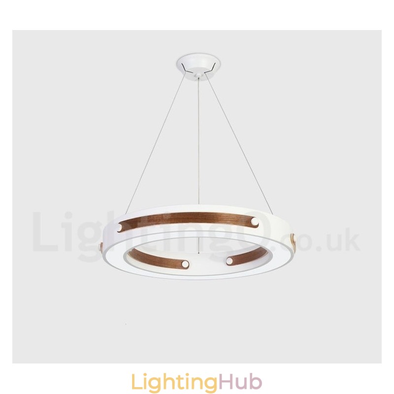 Multi Wood Colours Ring Modern Contemporary Pendant Light with Acrylic Shade