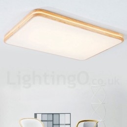Dimmable Rectangle Wooden with Lens Modern Contemporary Nordic Style Flush Mount Wood Ceiling Light with Acrylic Shade and Remote Control Also Can Be Used As Wall Light