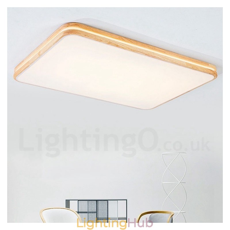 Dimmable Rectangle Wooden with Lens Modern Contemporary Nordic Style Flush Mount Wood Ceiling Light with Acrylic Shade and Remote Control Also Can Be Used As Wall Light