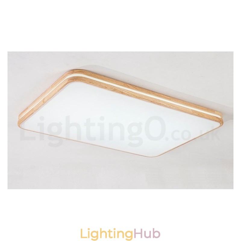 Dimmable Rectangle Wooden with Lens Modern Contemporary Nordic Style Flush Mount Wood Ceiling Light with Acrylic Shade and Remote Control Also Can Be Used As Wall Light