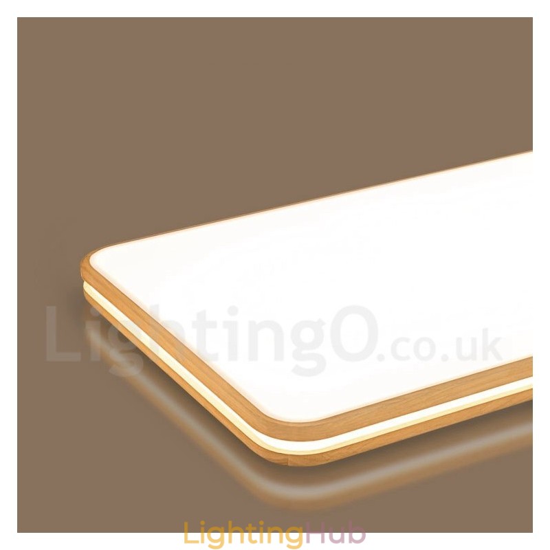 Dimmable Rectangle Wooden with Lens Modern Contemporary Nordic Style Flush Mount Wood Ceiling Light with Acrylic Shade and Remote Control Also Can Be Used As Wall Light