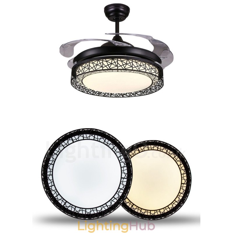 108CM (42") 91CM(36") Modern Contemporary Remote Control Hollow Ceiling Fan Light with Acrylic Shade Mute Pure Copper Motor