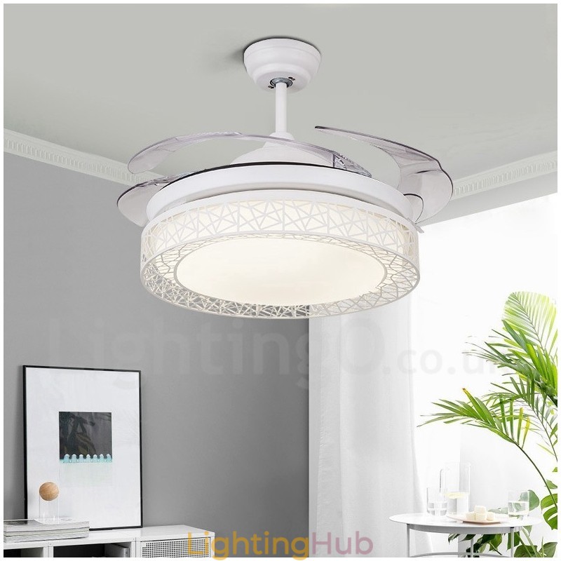 108CM (42") 91CM(36") Modern Contemporary Remote Control Hollow Ceiling Fan Light with Acrylic Shade Mute Pure Copper Motor
