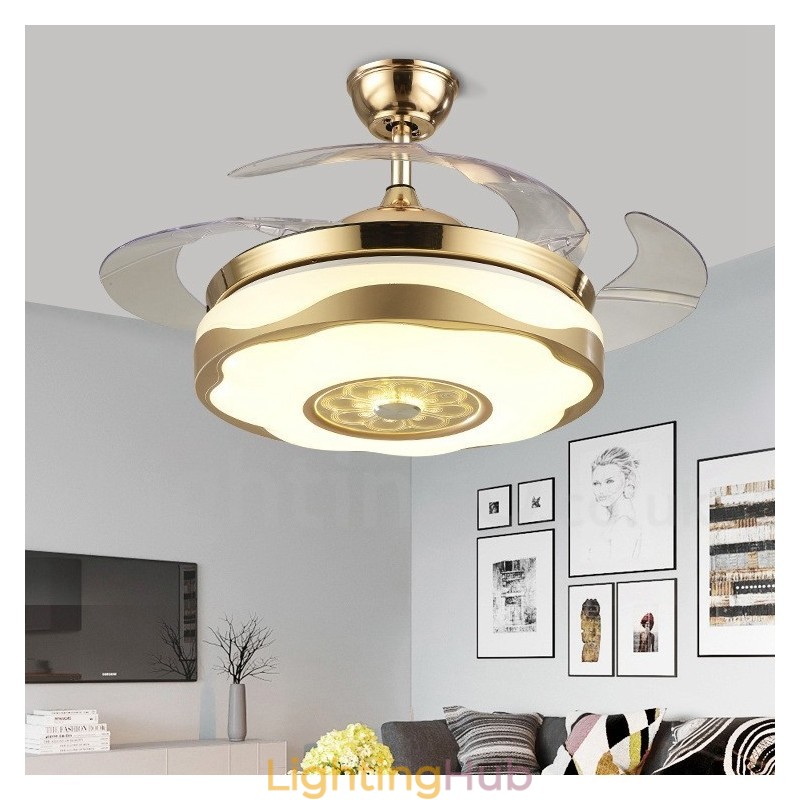 108CM (42") 91CM(36") Modern Contemporary Remote Control Gold Colour Ceiling Fan Light with Acrylic Shade Mute Pure Copper Motor