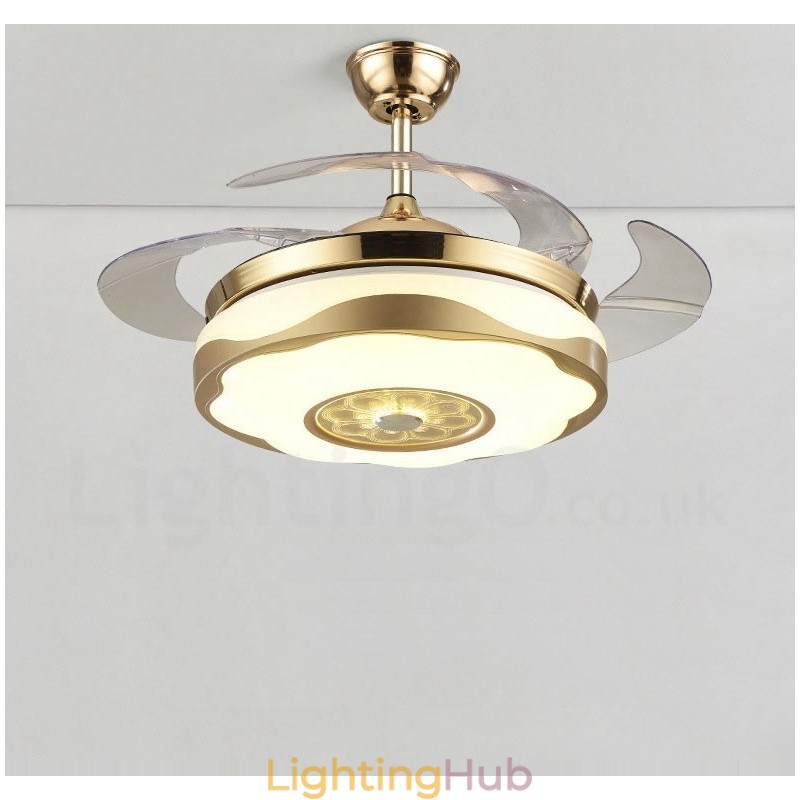 108CM (42") 91CM(36") Modern Contemporary Remote Control Gold Colour Ceiling Fan Light with Acrylic Shade Mute Pure Copper Motor