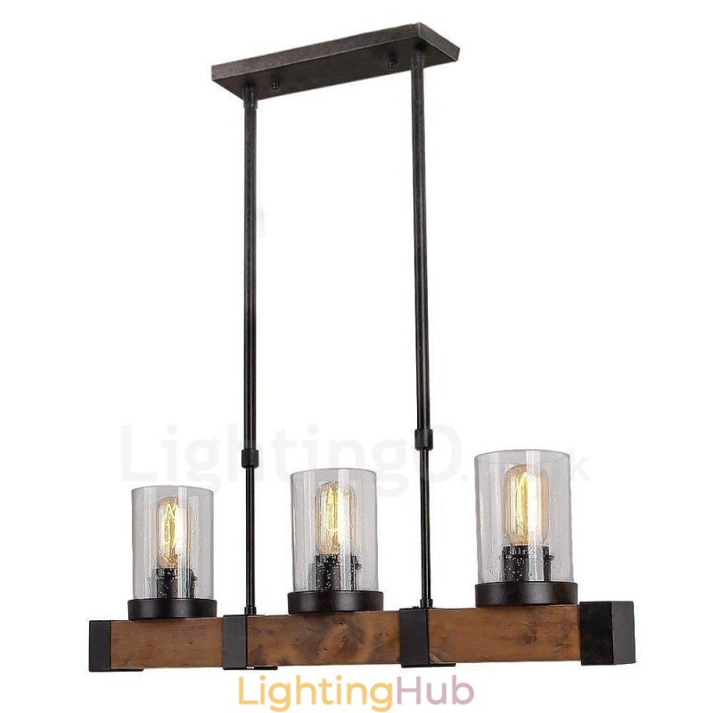 3 Light Vintage Wooden Chandelier Industrial Wind Loft Wood Linear Pendant Lighting