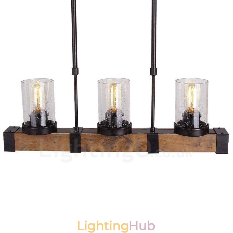 3 Light Vintage Wooden Chandelier Industrial Wind Loft Wood Linear Pendant Lighting
