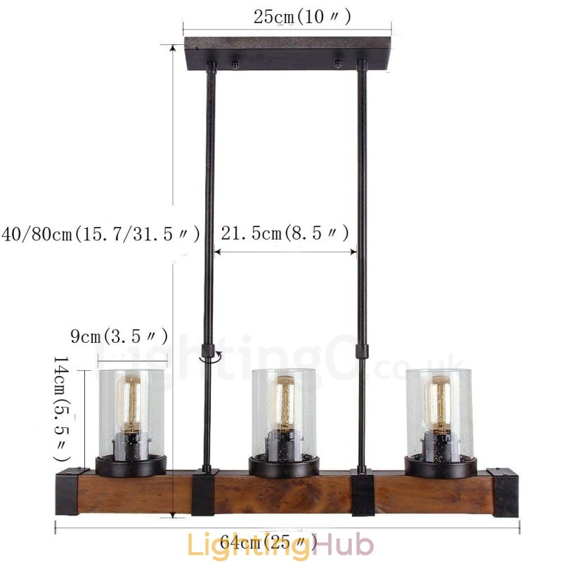 3 Light Vintage Wooden Chandelier Industrial Wind Loft Wood Linear Pendant Lighting