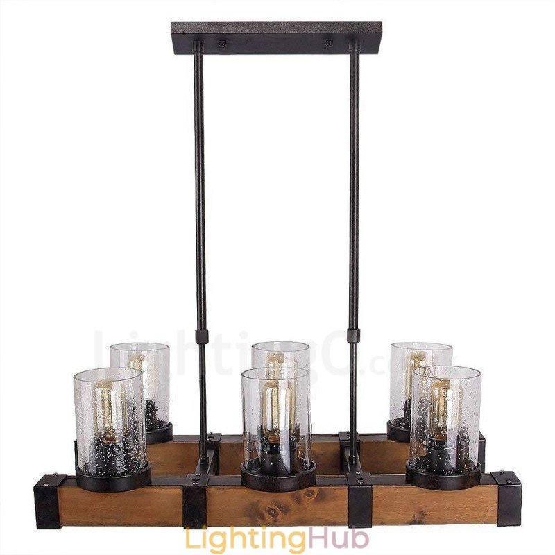 6 Light Vintage Wooden Chandelier Industrial Wind Loft Wood Linear Pendant Lighting