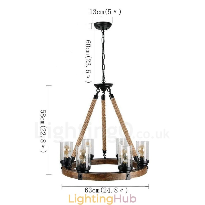 6 Light Ring Vintage Wooden Chandelier Industrial Wind Loft Wood Linear Pendant Lighting