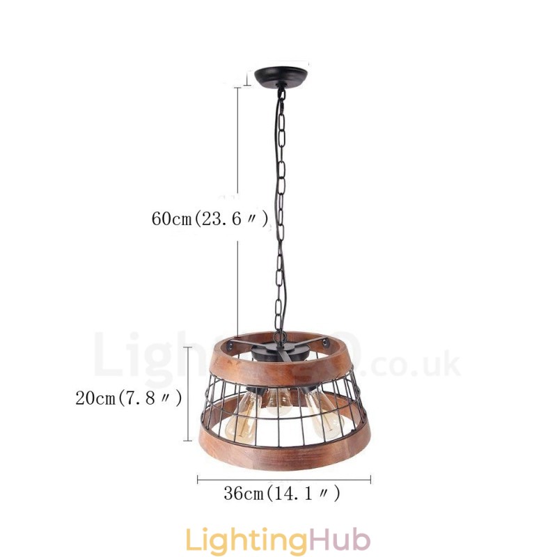 3 Light Ring Vintage Wooden Chandelier Industrial Wind Loft Wood Linear Pendant Lighting