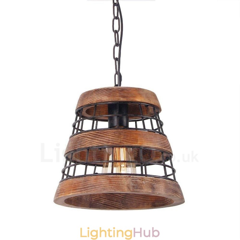 1 Light Ring Vintage Wooden Chandelier Industrial Wind Loft Wood Linear Pendant Lighting